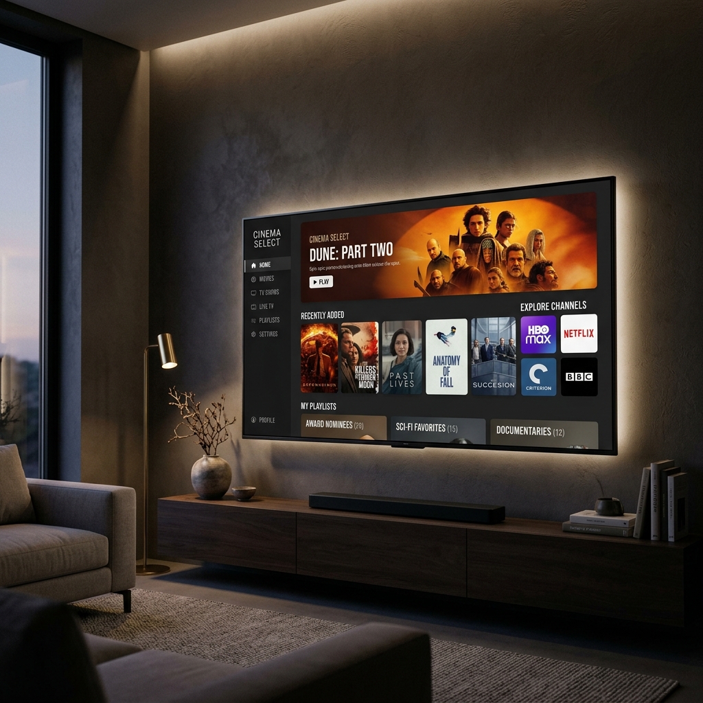 Smart TV running clean media player interface guide