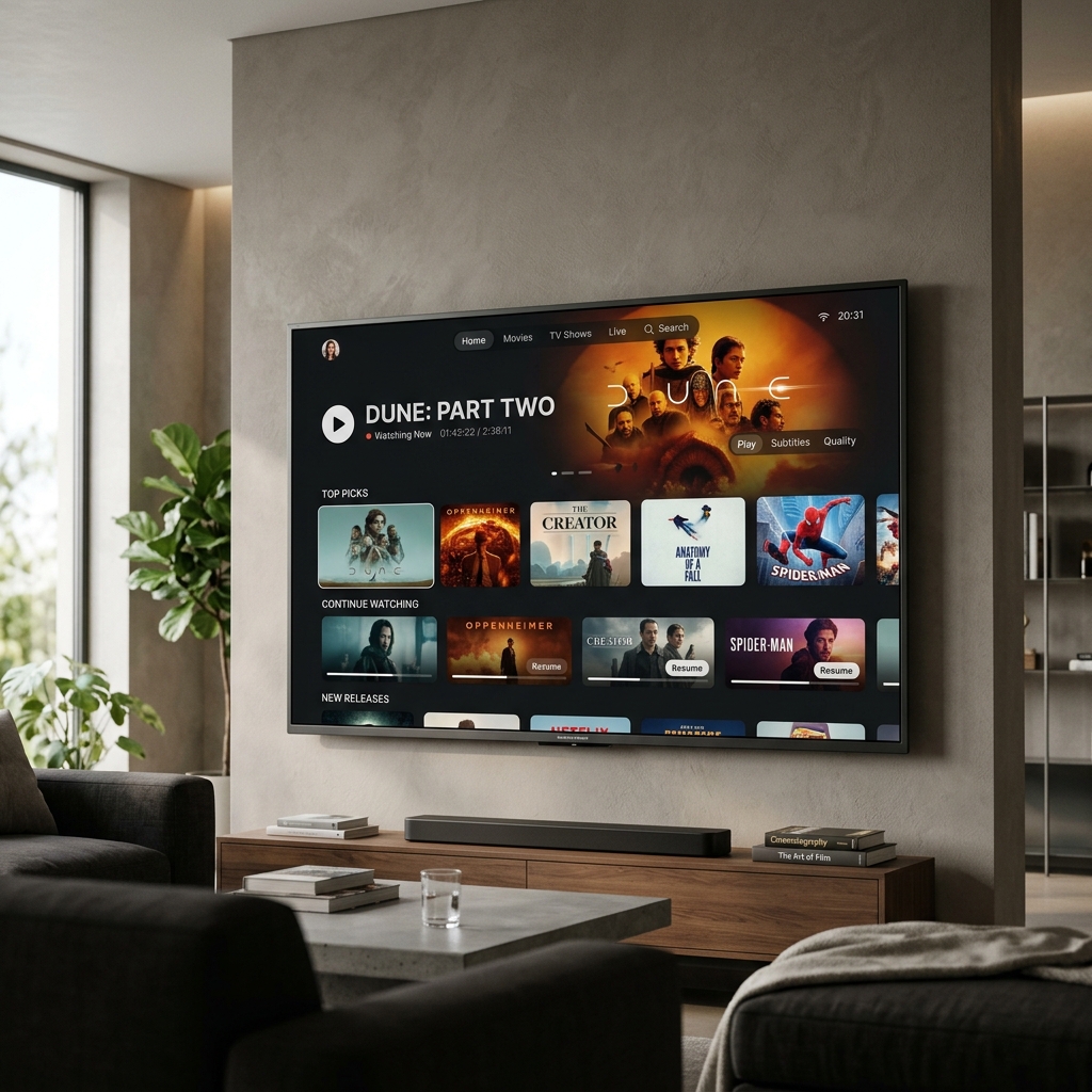 Modern media player interface running on a Smart TV