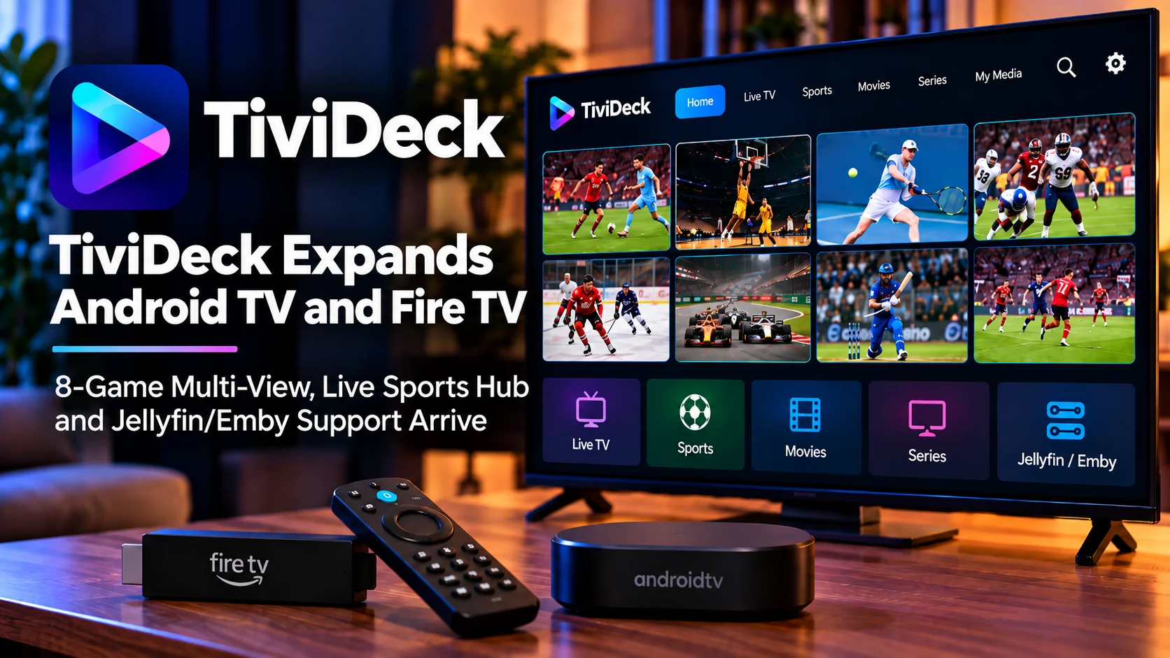 TiviDeck Adds 8-Game Multi-View, Sports Hub and Jellyfin/Emby Support
