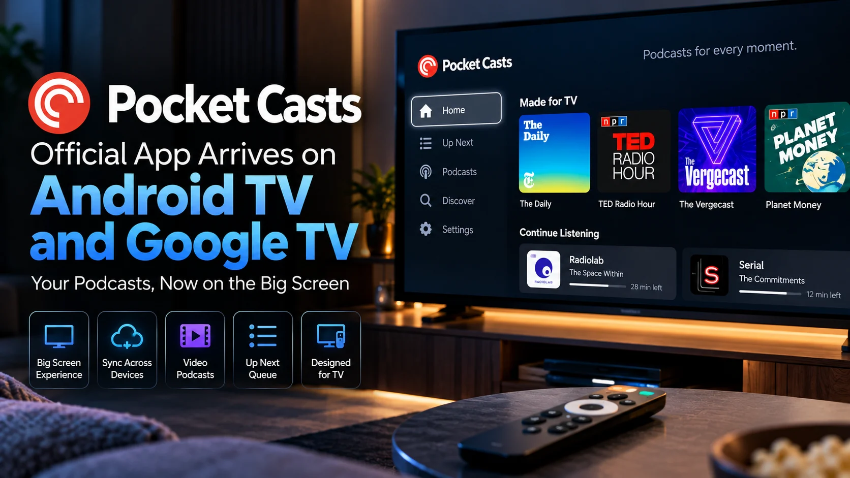 Pocket Casts Official App Arrives on Android TV and Google TV