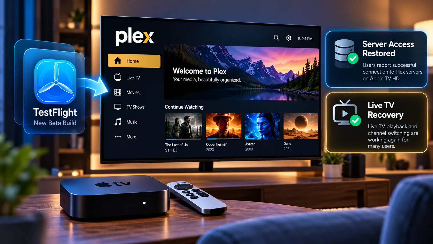Plex Apple TV HD TestFlight Fix Restores Server Access and Live TV