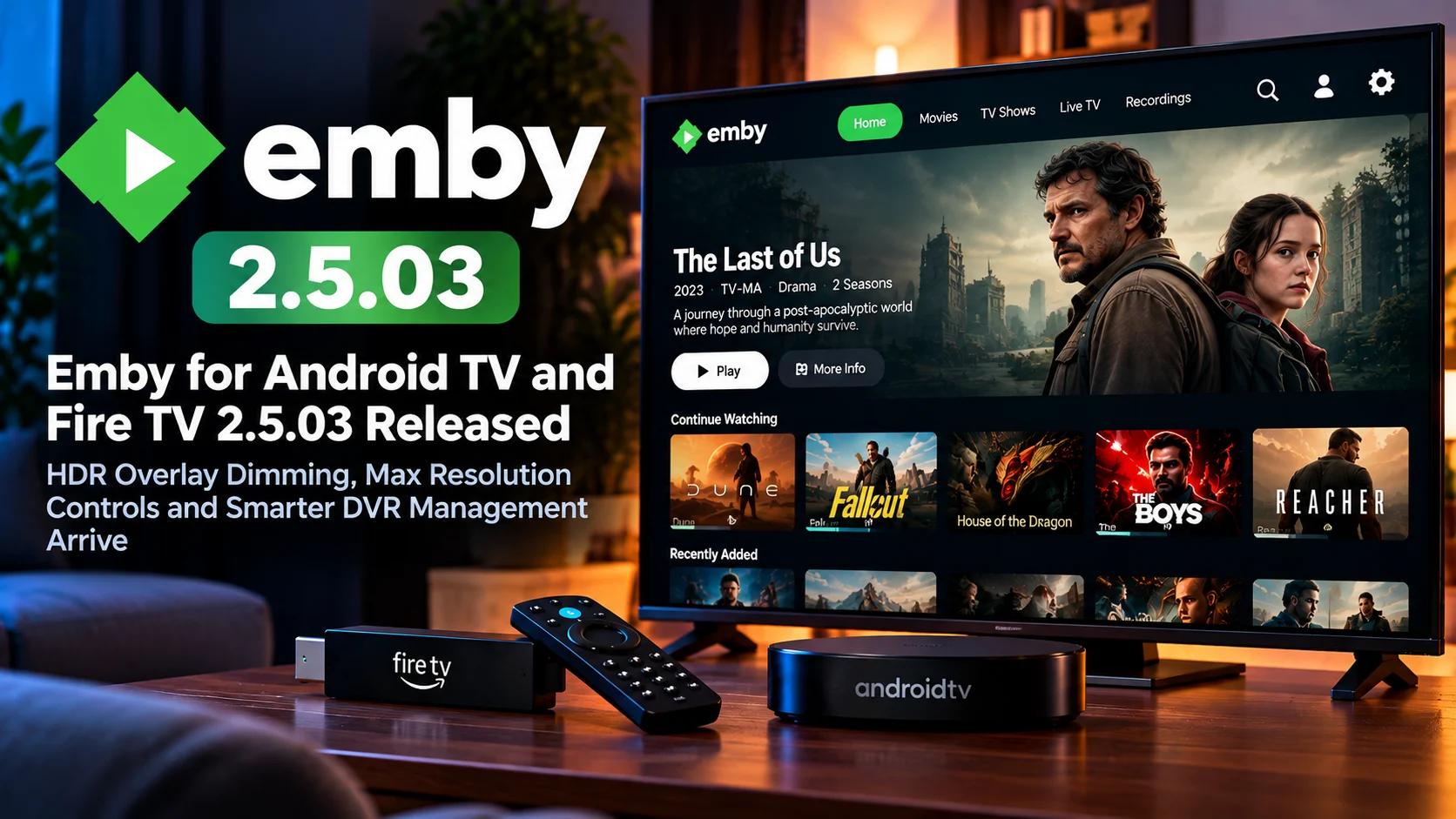 Emby 2.5.03 Adds HDR Overlay Dimming, Max Resolution Controls and Smarter DVR Tools