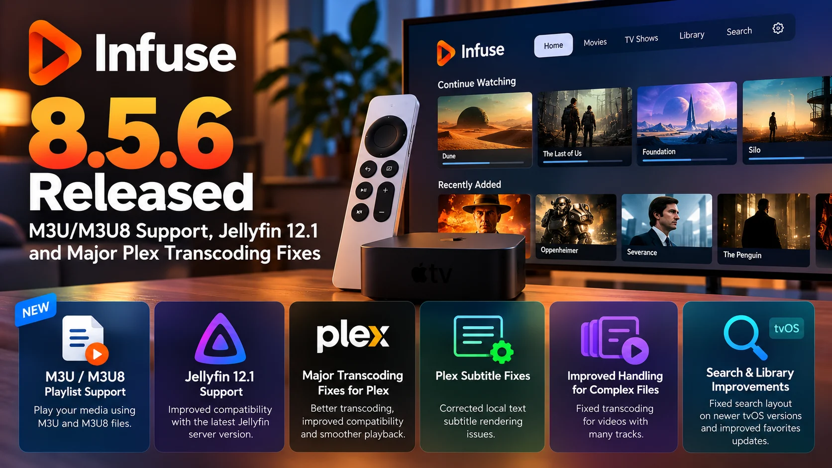 Infuse 8.5.6 Released With M3U/M3U8, Jellyfin 12.1 and Plex Fixes