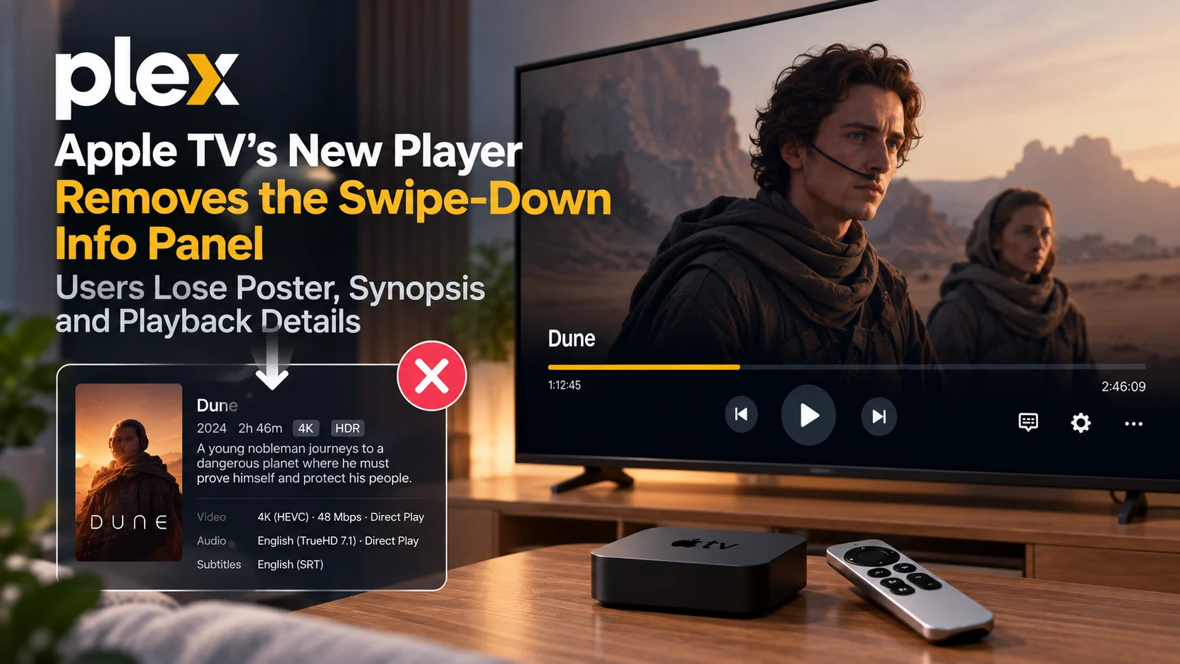 Plex Apple TV Removes Swipe-Down Info Panel in New Player