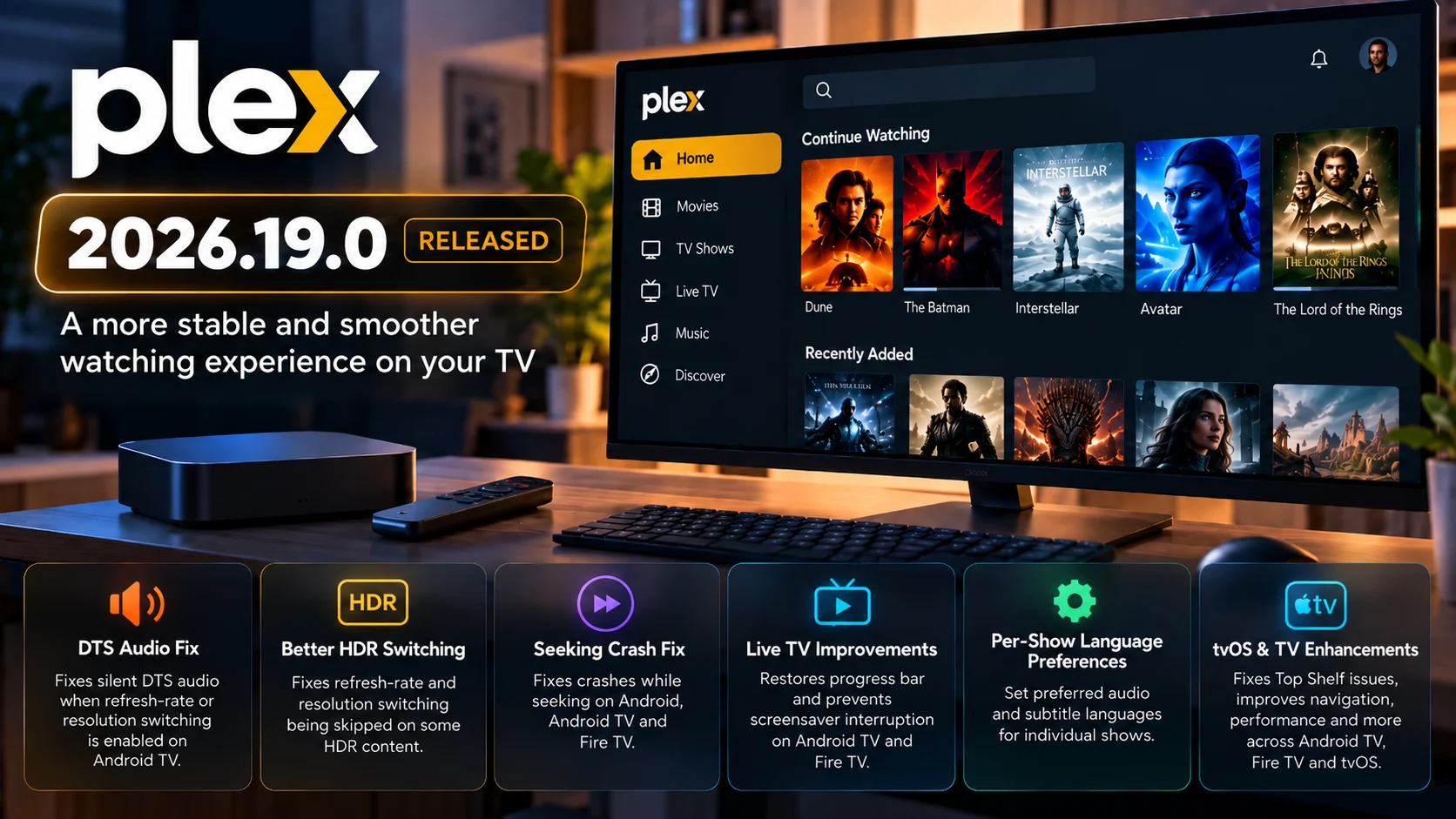 Plex 2026.19.0 Released With DTS, HDR and TV Playback Fixes