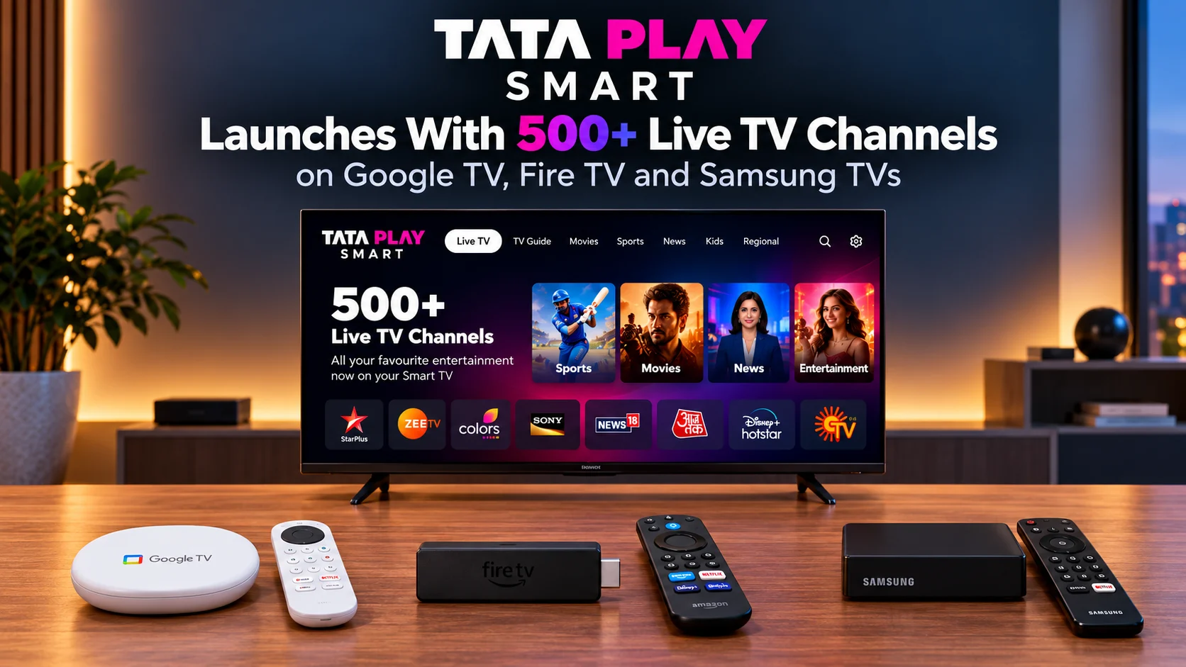 Tata Play Smart Launches With 500+ Live TV Channels on Google TV, Fire TV and Samsung TVs