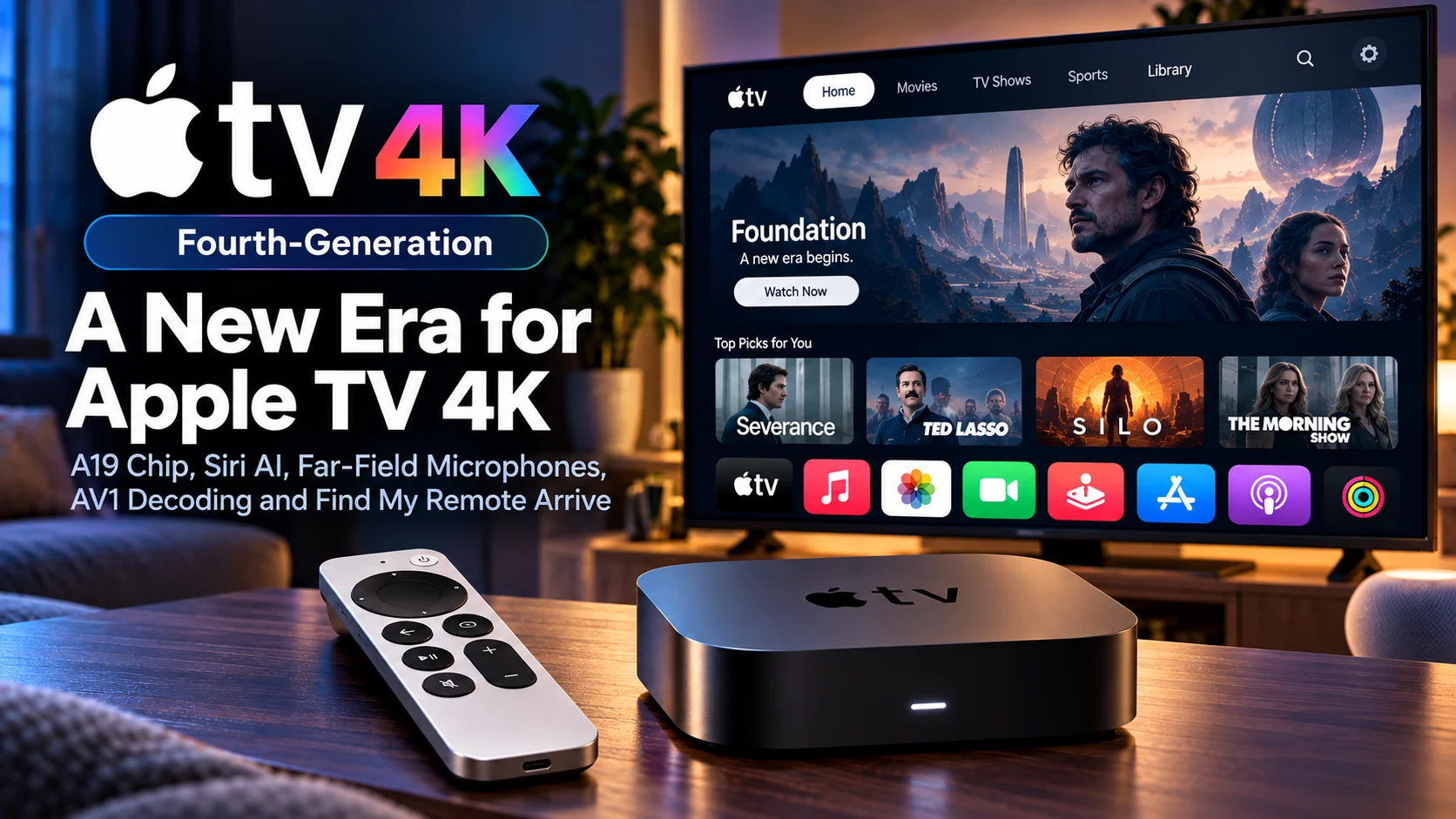 Fourth-Generation Apple TV 4K Adds A19 Chip, Siri AI, AV1 and Find My Remote
